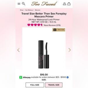 Too Faced Better Than Sex Black Lash Primer TRAVEL SIZE